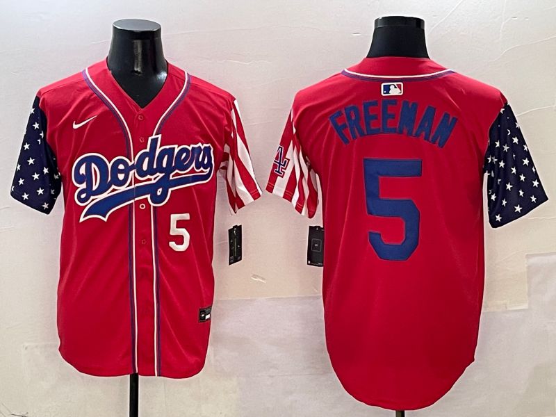 Men Los Angeles Dodgers #5 Freeman Red a generation of national flags Joint name 2025 Nike MLB Jersey style 2->los angeles dodgers->MLB Jersey